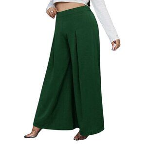 SHEIN Plus Size High-Waist Wide-Leg Pants - Green, Size 12 / 0XL